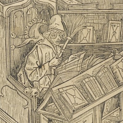Von unnützen Büchern, des livres inutiles (Brant, Das Narrenschiff, Bâle, 1494, f3v)