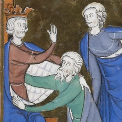 Joseph presents Jacob and his brothers to Pharaoh (St Louis Psalter, F°26r)