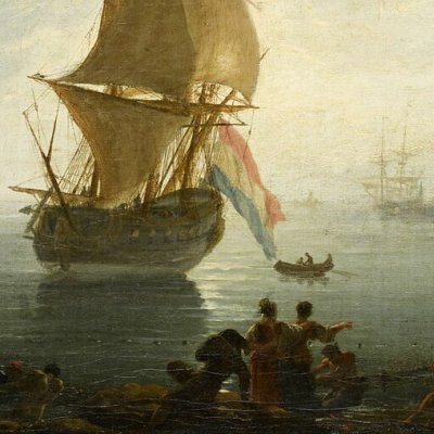 Marine, le midi. Les pêcheurs tirant un filet - Vernet