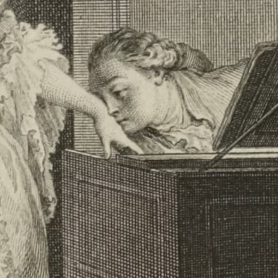 Saint-Preux et Claire au clavecin (Coll. compl. Londres, t2, 1774, NH fig9) - Moreauu