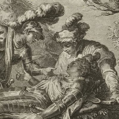 Zerbin auprès d’Hermonides blessé (Rol. furieux Brunet 1776 ch21) - Eisen