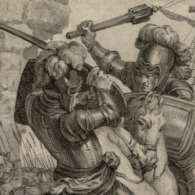 Roger contre Dudon délivre sept rois (Roland furieux Laporte 1783, ch40) - Cochin
