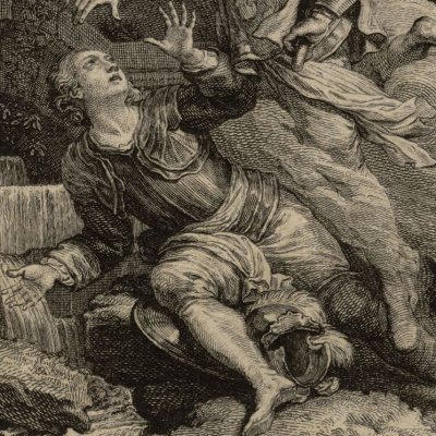 Renaud boit à la fontaine d’Oubli (Roland furieux Laporte 1783, ch42) - Cochin
