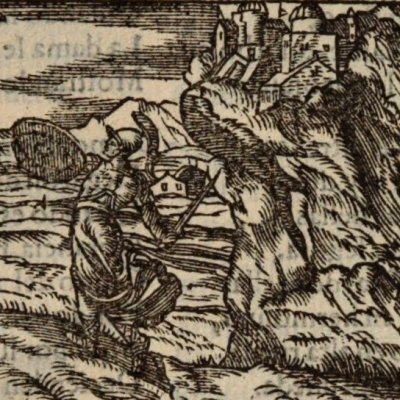 Bradamante contre Atlant (Roland furieux, Anvers Nucio 1554, ch4)