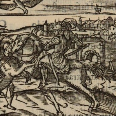 Roger contre le chasseur d’Alcine (Roland furieux, Anvers Nucio 1554, ch8)
