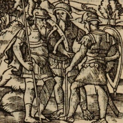Le valet de l’ermite arrête Renaud & Sacripant (Roland furieux, Anvers Nucio 1554, ch2)