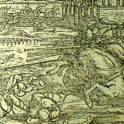 Rodomont in Paris; Griffon & Martan in Damascus (Rol. furieux Valvassori 1566, ch17)