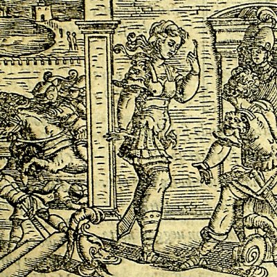 Guidon & Marphise ; déroute des Amazones (Roland furieux Valvassori 1566 ch20)
