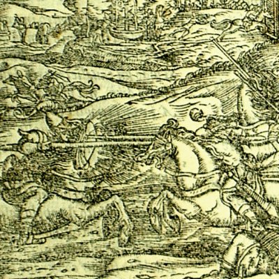 Roger victorious thanks to Atlant's shield (Roland furieux Valvassori 1566 ch22)