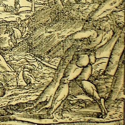 Crazy Roland tears off a pine tree (Roland furieux Valvassori 1566, ch23)