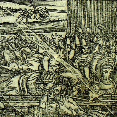 Agramant rompt le traité (Roland furieux Valvassori 1566, ch39)