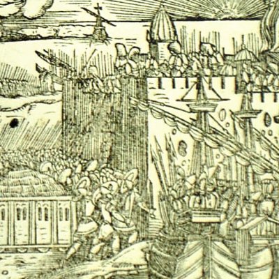 Les troupes de Roland assiègent Biserte (Roland furieux Valvassori 1566, ch40)