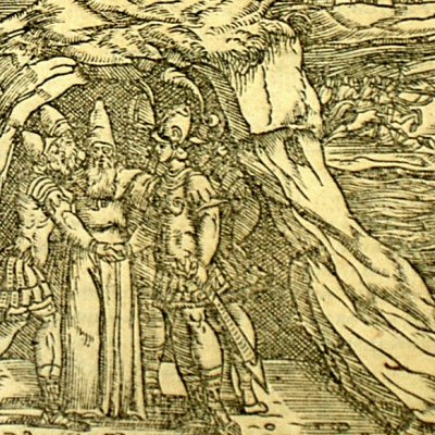 Renaud promet Bradamante à Roger (Roland furieux Valvassori 1566, ch44)
