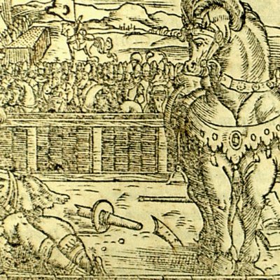 Roger tue Rodomont (Roland furieux Valvassori 1566, ch46)