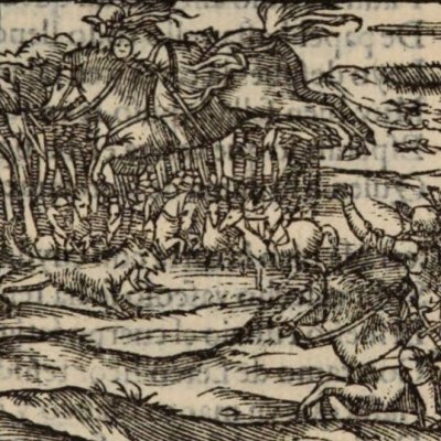 Maugis fait voler Doralice sur son cheval (Roland furieux, Anvers Nucio 1554, ch26)