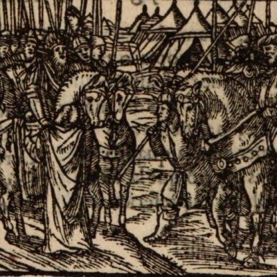 Le face à face des deux armées (Roland furieux, Anvers Nucio 1554, ch38)