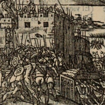 Roland & Astolphe assiègent Biserte (Roland furieux, Anvers Nucio 1554, ch40)