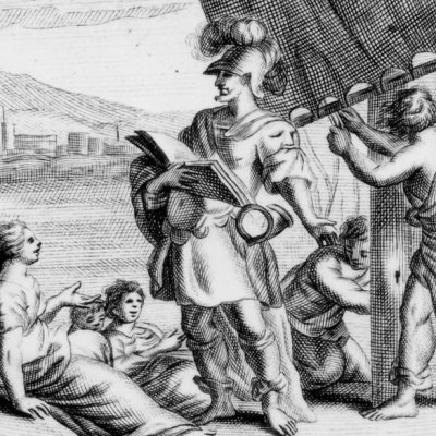 Astolfe's voyage on the Logistille boat (Roland furieux Zatta 1776, ch15)