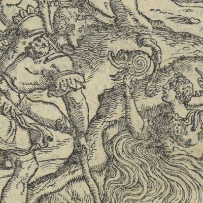 Ferragus confronts the ghost of Argail (Roland furieux, Valgrisi, 1560, Canto 1)