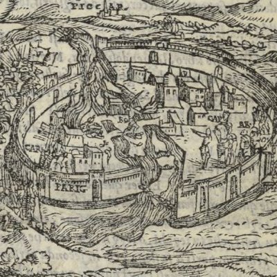 Griffon meets Orrigille and Martan (Roland furieux, Valgrisi, 1560, Canto 16)