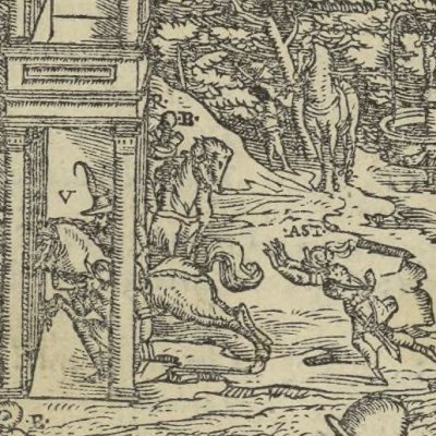 Astolphe détruit le palais d’Atlant (Roland furieux, Valgrisi, 1560, ch22)