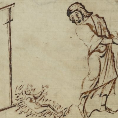 L’Andrienne, acte IV, scène 4 (Térence, Latin 7899, 9e s, F°27v)
