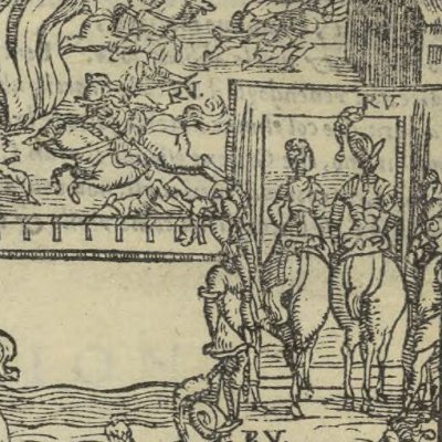 Rodomont, Mandricard, Doralice en route pour Paris (Rol. furieux, Valgrisi ch25)