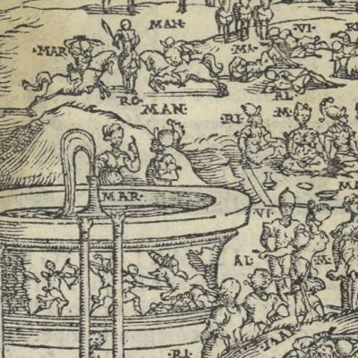 Marphise rencontre Roger à la fontaine de Merlin (Rol. furieux, Valgrisi ch26)