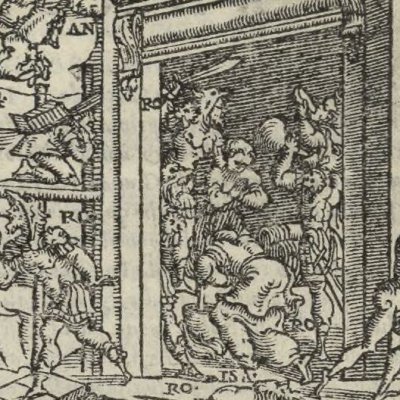 Isabelle  & le cercueil de Zerbin face à Rodomont (Roland furieux Valgrisi ch29)