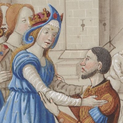 Énée arrive à Carthage et est accueilli par Didon (Énéide de Saint-Gelais, Bnf Français 861, f24v)