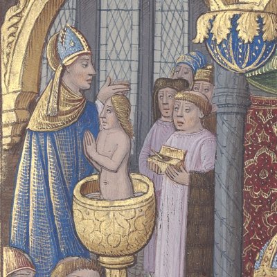 Le baptême de Clovis (Mer des Hystoires, t.2, Velins-677)