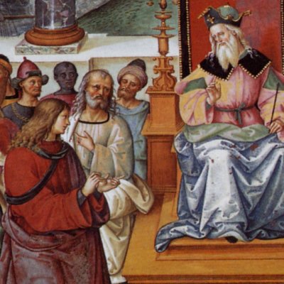 Discours d’Enéas Sylvius devant Jacques Ier (libr. Piccolomini) - Pinturicchio