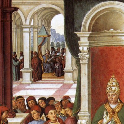 Soumission d’Énéas Sylvius à Eugène IV (Librairie Piccolomini) - Pinturicchio