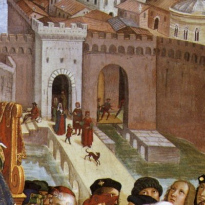 Pius II launches the Crusade from Ancona (libr Piccolomini) - Pinturicchio
