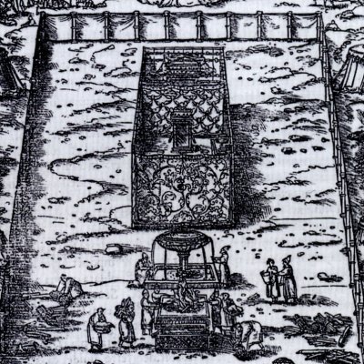 Le parvis, le tabernacle, les offrandes et sacrifices. Campement des Hébreux (Robert Estienne Biblia latina 1538)