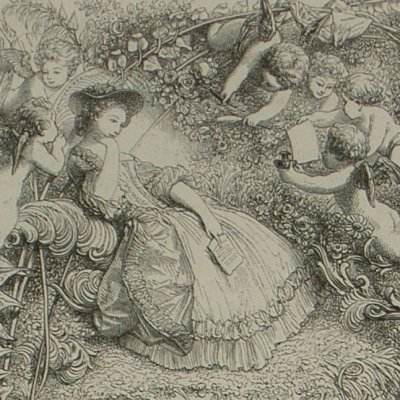 Julie lisant entourée d’anges (Nouvelle Héloïse, Barbier 1845 Titre I) - Wattier