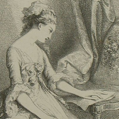 Julie écrivant en pleurs (Nouvelle Héloïse, Barbier 1845 fig2) - Johannot