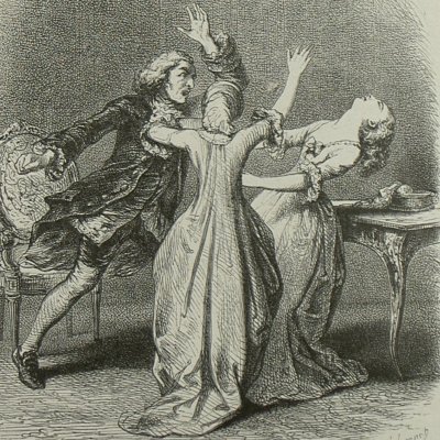 Julie brutalisée par son père (Nouvelle Héloïse, Barbier 1845 fig8) - Johannot