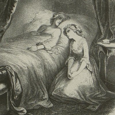 Julie veillant sa mère (Nouvelle Héloïse, Barbier 1845 fig15) - Johannot