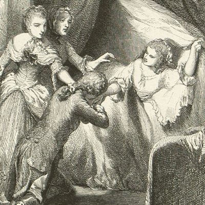 Saint-Preux embrasse Julie malade (Nouv. Héloïse, Barbier 1845 fig18) - Baron