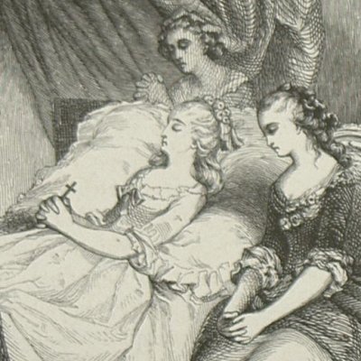 Julie sur son lit de mort (Nouvelle Héloïse, Barbier 1845 fig36) - Pinot