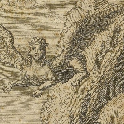 Roland interroge le sphinx (Roland l’amoureux trad. Lesage 1717 fig.4)