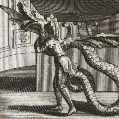 Brandimart baise Fébosille changée en dragon (RolAm trad Lesage 1717 fig.14)