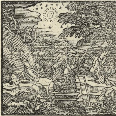 Thisbé épouvantée de la lionne (Métamorphose Lyon 1557) - Bernard Salomon