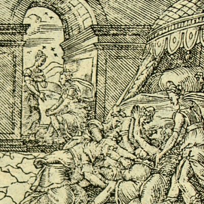 Alcmène enfante Hercule (Métamorphose Lyon 1557) - Bernard Salomon