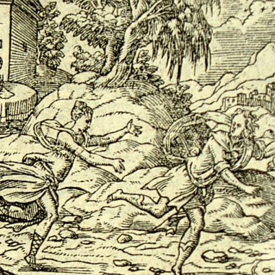 Byblis poursuit son frère Caunus de son amour (Mét. Lyon 1557) - B. Salomon