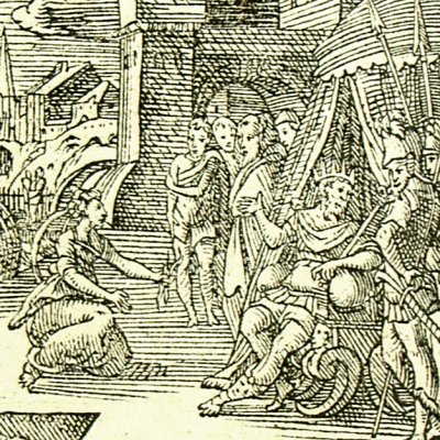 Scylla coupe le cheveu fatal de son père (Métamorphose Lyon 1557) - B. Salomon