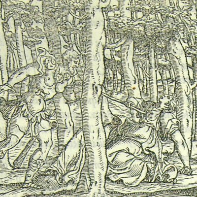 Céphale tue Procris par mégarde à la chasse (L Dolce Trasformationi Venise 1553)