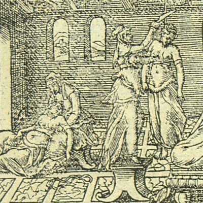 Myrrha veut se pendre (Métamorphose Lyon 1557) - Bernard Salomon