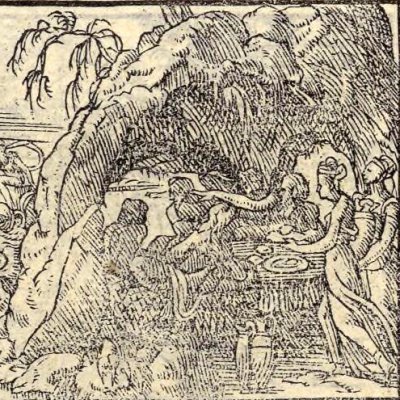 Perimela, daughter of Hippodamas, changed into an island (Metamorphosis Lyon 1557) - B. Salomon
